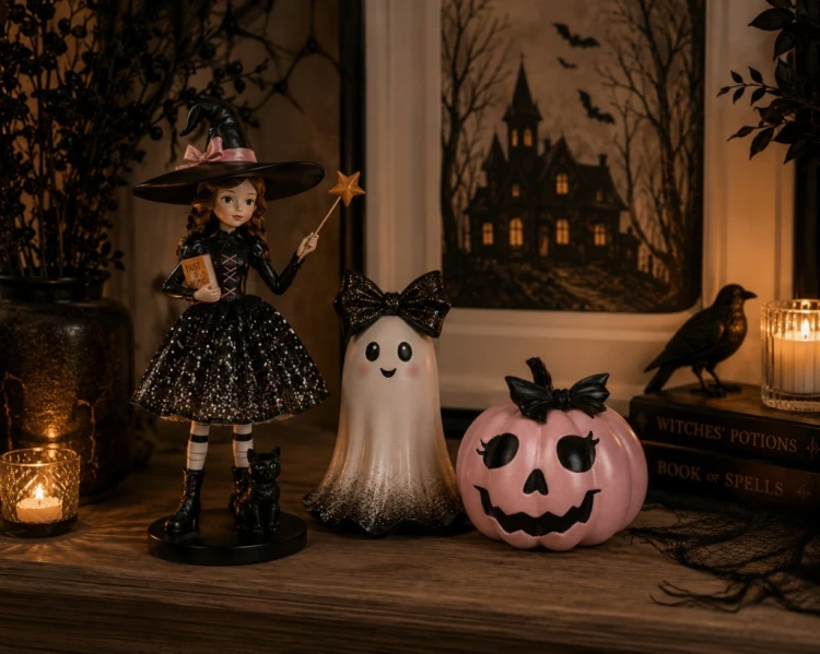 CZAROWNICA Z RÓŻDŻKĄ – FIGURKA DEKORACYJNA HALLOWEEN 38,2 cm
