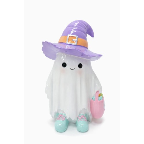Duszek ceramiczny z kapeluszem czarownicy – urocza dekoracja na Halloween