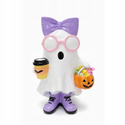 Duszek ceramiczny z kawą i cukierkami – urocza dekoracja na Halloween