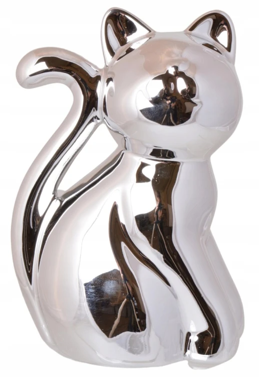 Skarbonka Ceramiczna Kotek Srebrna 24 cm