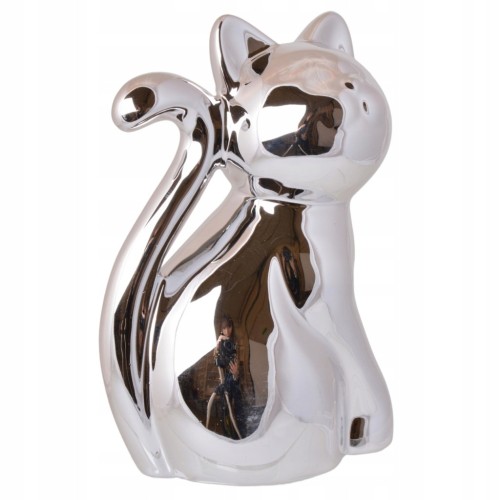 Skarbonka Ceramiczna Kotek Srebrna 24 cm