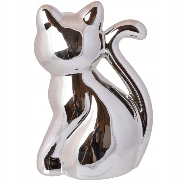 Skarbonka Ceramiczna Kotek Srebrna 24 cm