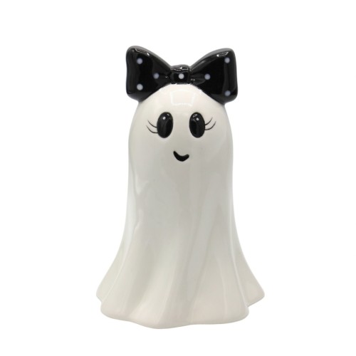 DUSZEK CERAMICZNY Z CZARNĄ KOKARDĄ W BIAŁE KROPKI 16,6 CM – HALLOWEEN