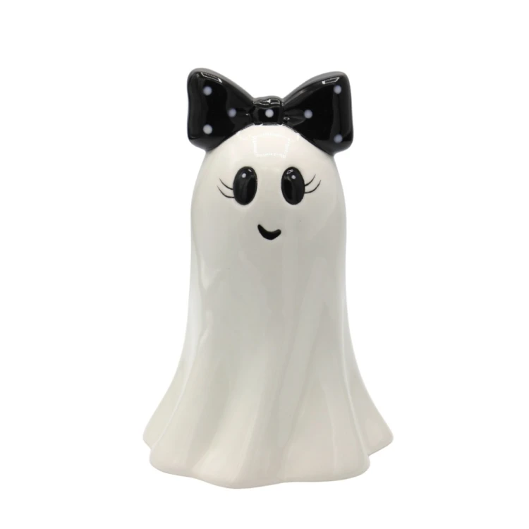 DUSZEK CERAMICZNY Z CZARNĄ KOKARDĄ W BIAŁE KROPKI 16,6 CM – HALLOWEEN