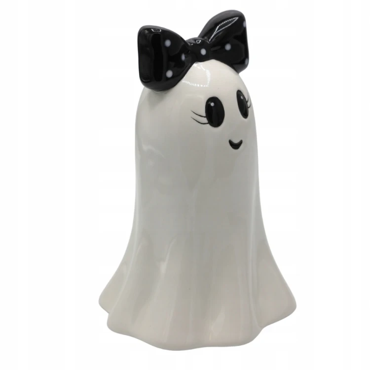 DUSZEK CERAMICZNY Z CZARNĄ KOKARDĄ W BIAŁE KROPKI 16,6 CM – HALLOWEEN