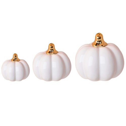 Elegancka ceramiczna dynia biało-złota 16x16x13,3 cm na Halloween