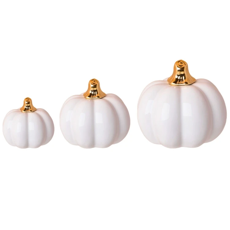 Elegancka ceramiczna dynia biało-złota 16x16x13,3 cm na Halloween