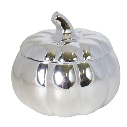 CERAMICZNY POJEMNIK DYNIA SREBRNA Z POKRYWKĄ 12 CM – ELEGANCKA DEKORACJA