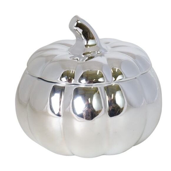 CERAMICZNY POJEMNIK DYNIA SREBRNA Z POKRYWKĄ 12 CM – ELEGANCKA DEKORACJA