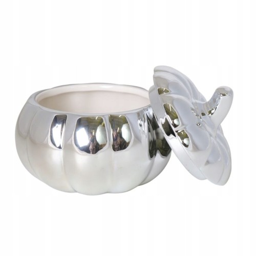 CERAMICZNY POJEMNIK DYNIA SREBRNA Z POKRYWKĄ 12 CM – ELEGANCKA DEKORACJA