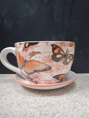 Doniczka Ceramiczna Filiżanka z Podstawką 25 × 16 cm – Osłonka Motyle