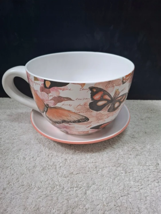 Doniczka Ceramiczna Filiżanka z Podstawką 25 × 16 cm – Osłonka Motyle