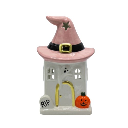 Ceramiczny Domek Halloween Lampion na Świeczkę T-Light 16 cm Dekoracja