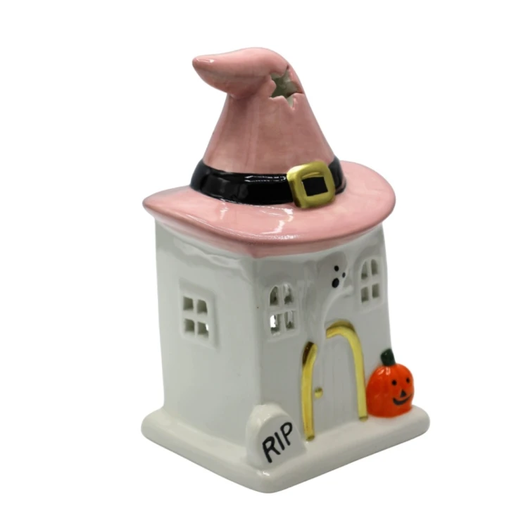 Ceramiczny Domek Halloween Lampion na Świeczkę T-Light 16 cm Dekoracja