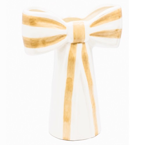 Wazon Ceramiczny Kokarda w Biało-Beżowe Paski 25 cm – Duży