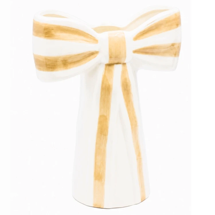 Wazon Ceramiczny Kokarda w Biało-Beżowe Paski 25 cm – Duży