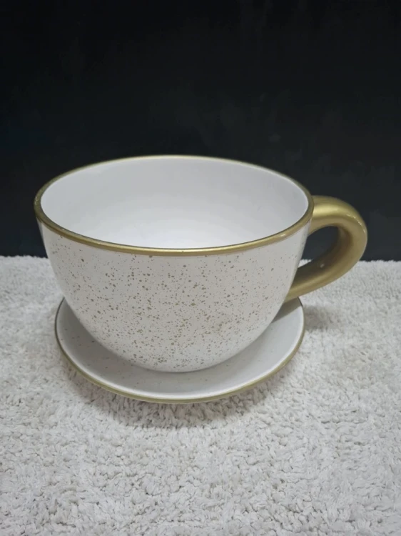 DONICZKA CERAMICZNA FILIŻANKA Z PODSTAWKĄ 25 × 16 CM – OSŁONKA NA KWIATY
