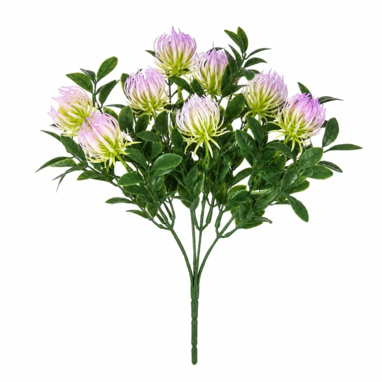 Gałązka Sztuczna Chryzantema Igiełkowa 39 cm Fioletowo-Zielona