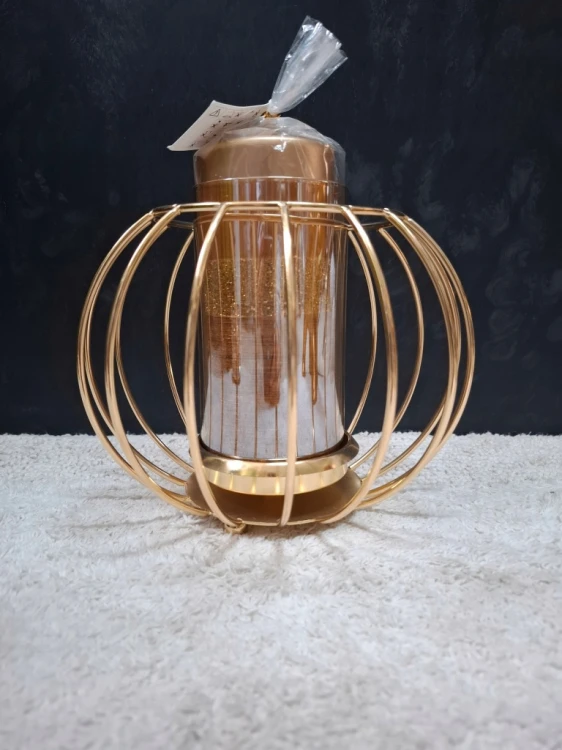 Świecznik dekoracyjny złoty z kloszem 16 x 13 cm – nowoczesny lampion