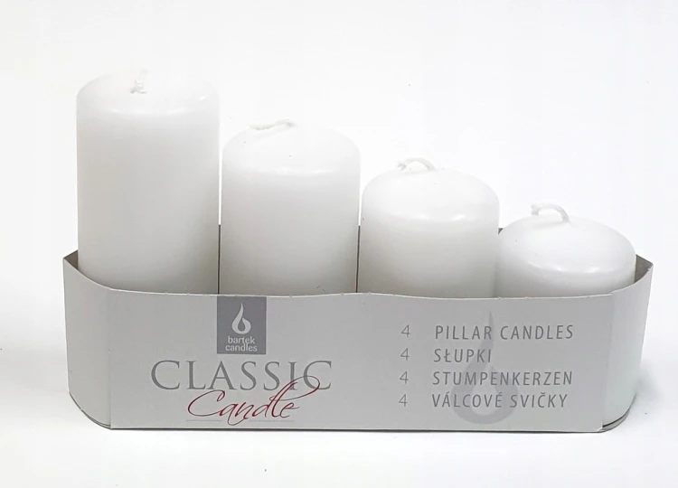 Świeca słupek biała parafinowa Bartek Candles 4 szt.