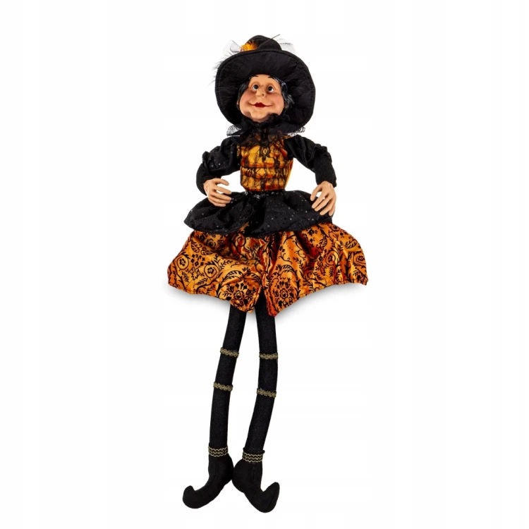 FIGURKA CZAROWNICA HALLOWEEN CZARNA POMARAŃCZOWA 89 CM