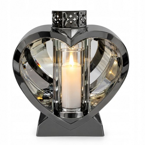 Latarenka dekoracyjna na grób SERCE LN-008C – metalowa, czarna, 32 cm