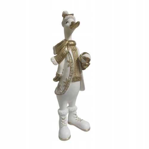 Gęś z bombką biało-złota mała – elegancka figurka świąteczna 34 cm