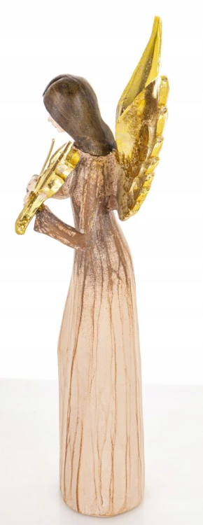 Anioł różowo-złoty ze skrzypcami 34 cm – elegancka figurka świąteczna