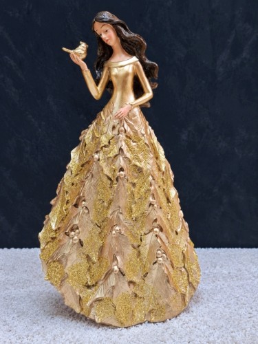 Anioł dekoracyjny 35 cm – elegancka figurka anioła w złotej sukni