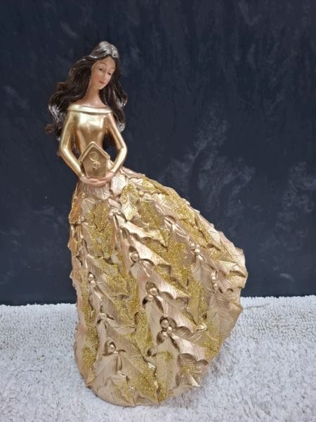 Anioł dekoracyjny 35 cm – elegancka figurka anioła w złotej sukni