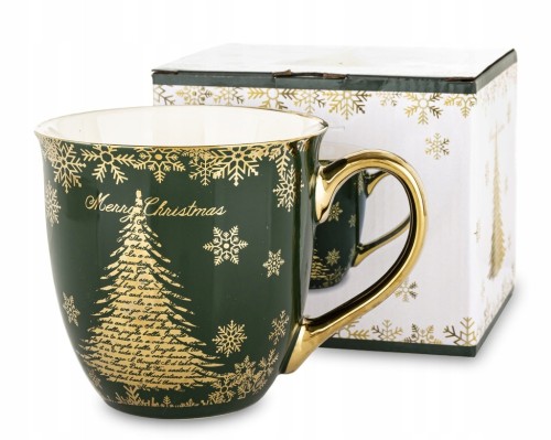 Kubek Świąteczny Porcelanowy 560 ml Zielony Choinka Renifer Prezent Święta