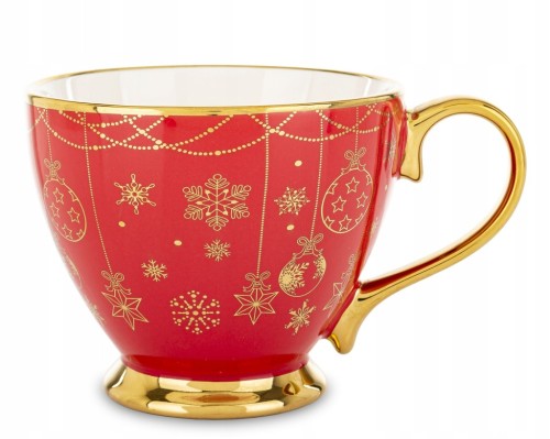 Świąteczny kubek porcelanowy 380 ml czerwony ze złotymi dodatkami