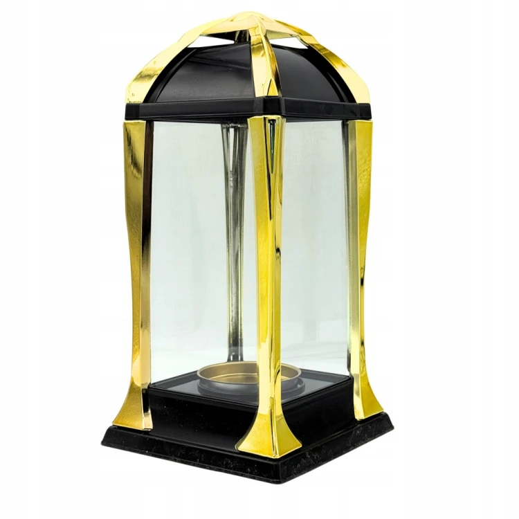 LAMPION K-21 G ZŁOTY 31 CM – ZNICZ SZKLANY, DEKORACJA NAGROBNA