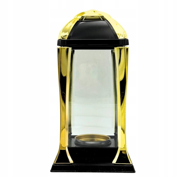 LAMPION K-21 G ZŁOTY 31 CM – ZNICZ SZKLANY, DEKORACJA NAGROBNA