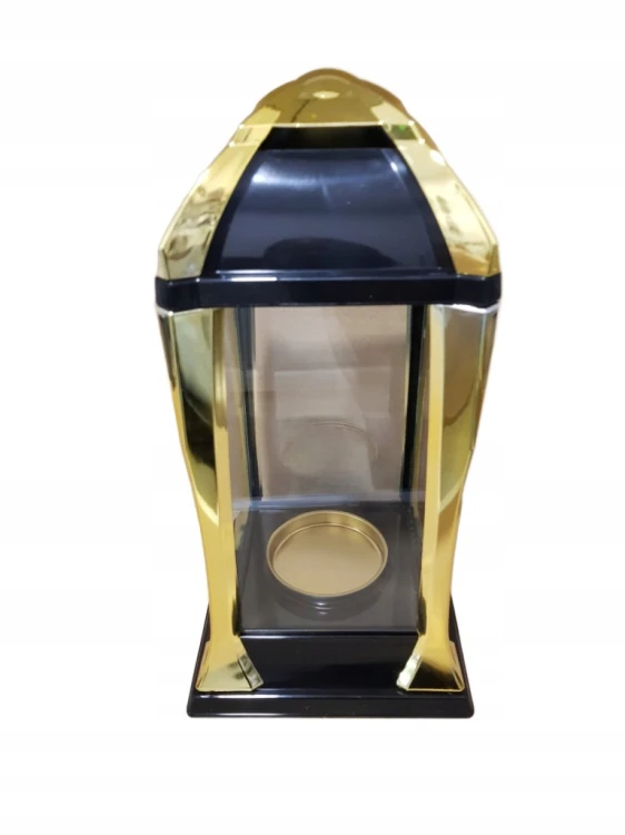 LAMPION K-21 G ZŁOTY 31 CM – ZNICZ SZKLANY, DEKORACJA NAGROBNA
