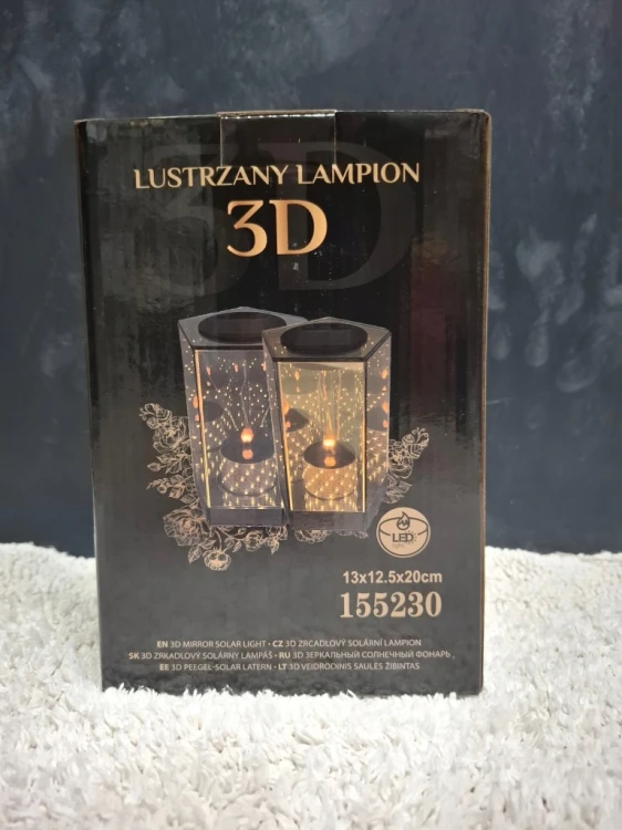 Znicz Solarny LED 3D Lustrzany Lampion na Grób 20 cm