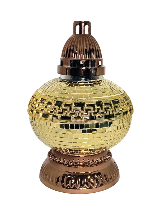 Znicz Szklany na Grób Złoty Mozaika Elegancki Lampion Cmentarny 26,5 cm