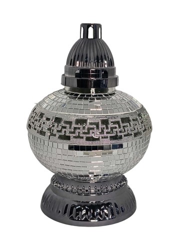 Znicz Szklany na Grób Srebrny Mozaika Elegancki Lampion Cmentarny 26,5 cm