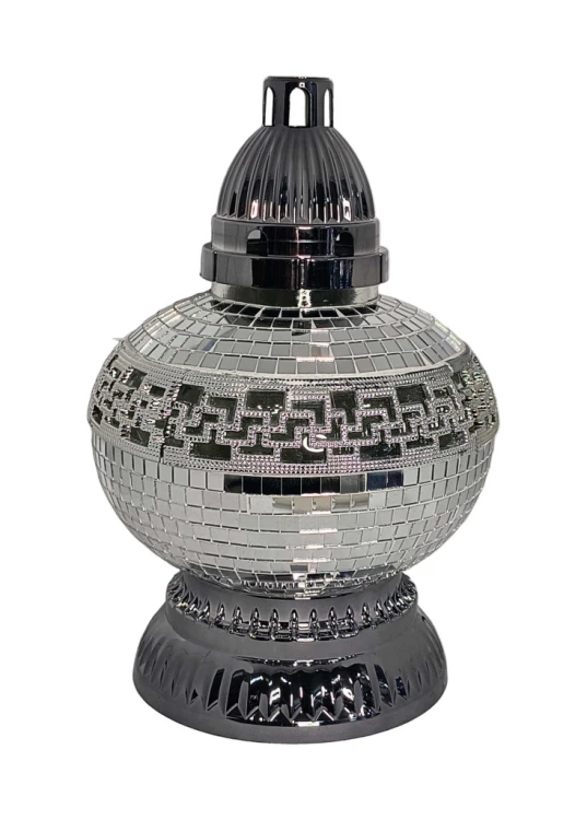 Znicz Szklany na Grób Srebrny Mozaika Elegancki Lampion Cmentarny 26,5 cm