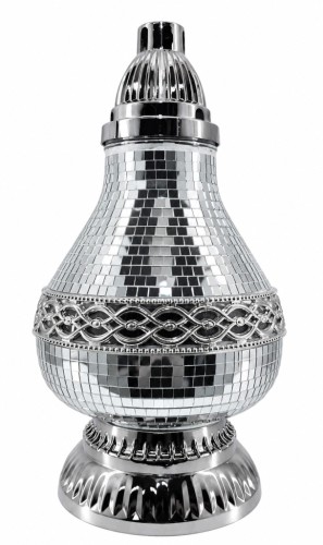 Znicz Dekoracyjny na Grób Srebrny Lustrzany Lampion Cmentarny 40 cm