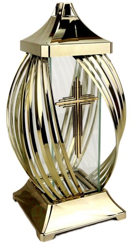 Znicz Dekoracyjny Złoty na Grób 42 cm Elegancki Lampion Cmentarny