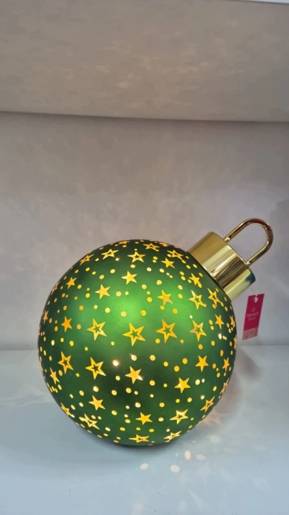 Bombka LED Zielona 26 cm Świąteczna Dekoracja Gwiazdki Złote Akcenty