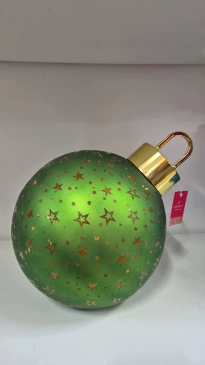 Bombka LED Zielona 26 cm Świąteczna Dekoracja Gwiazdki Złote Akcenty