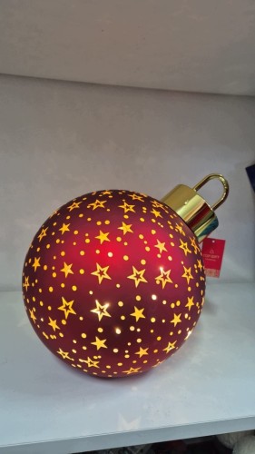 Bombka LED Czerwona 26 cm Świąteczna Dekoracja Gwiazdki Złote Akcenty