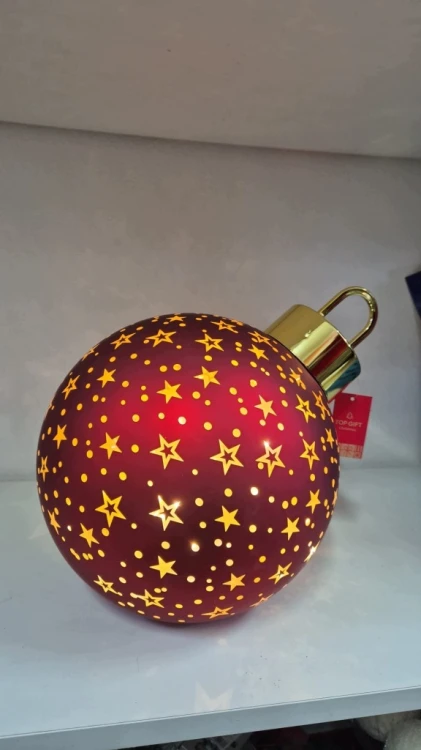 Bombka LED Czerwona 26 cm Świąteczna Dekoracja Gwiazdki Złote Akcenty