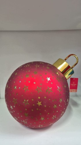 Bombka LED Czerwona 26 cm Świąteczna Dekoracja Gwiazdki Złote Akcenty