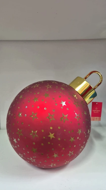 Bombka LED Czerwona 26 cm Świąteczna Dekoracja Gwiazdki Złote Akcenty