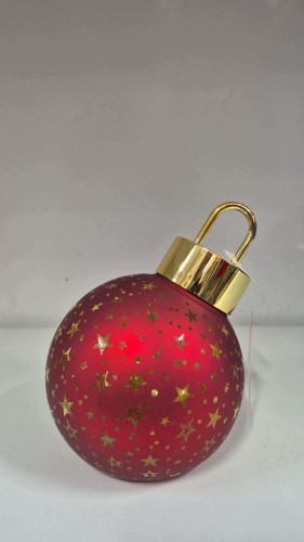 Bombka LED Czerwona 11 cm Szklana Świąteczna Gwiazdki Złote Akcenty