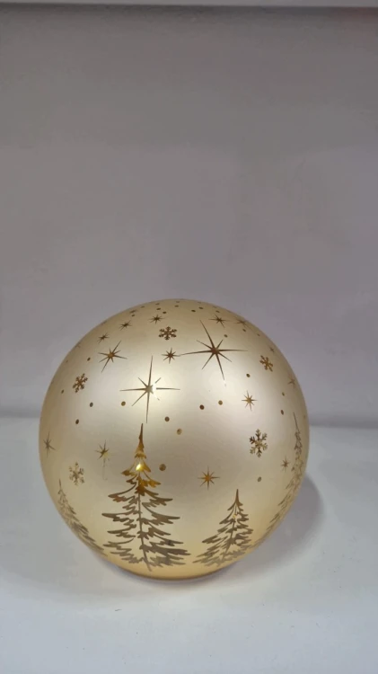 Kula LED Złota 15 cm Szklana Ozdoba Świąteczna Choinki Gwiazdki Śnieżynki