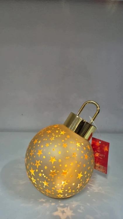 Bombka LED Złota 11 cm Kula Świecąca w Gwiazdki Dekoracja Świąteczna